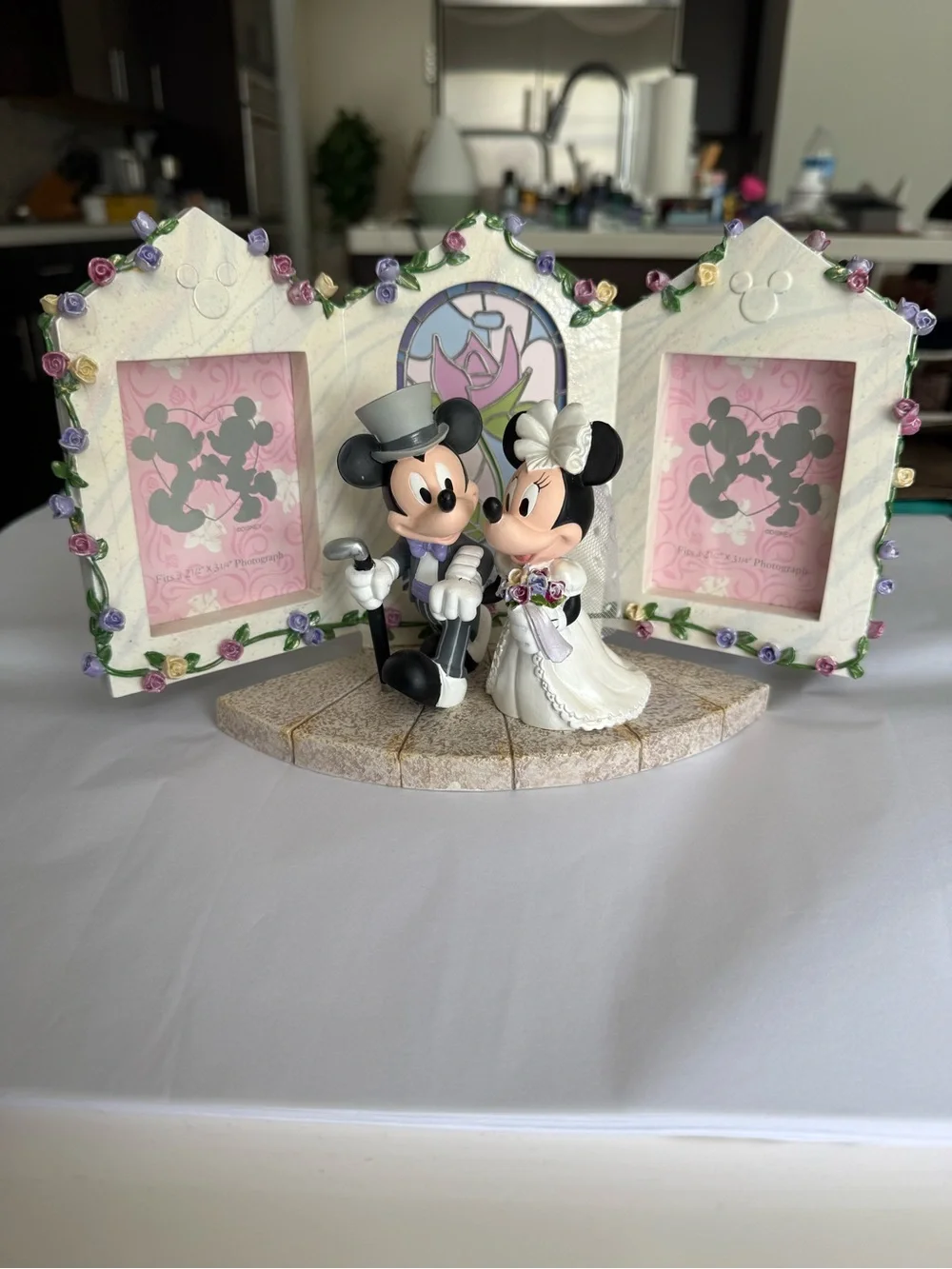 Disney Mickey & Minnie Bride & Groom Wedding Photo Frame Vtg